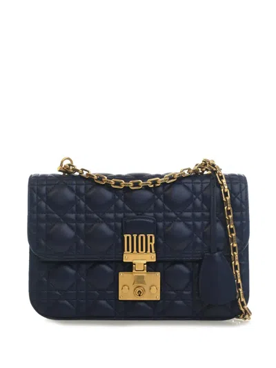 Pre-owned Dior 2017 Medium Lambskin Cannage Addict Flap Shoulder Bag In Blue