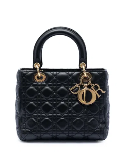 Pre-owned Dior 2017 Medium Lambskin Cannage Lady  Satchel In Black