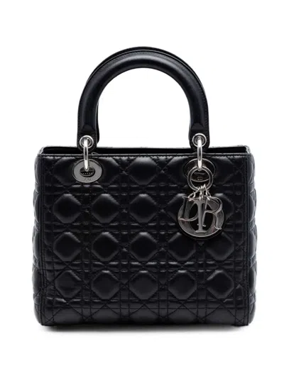 Pre-owned Dior 2017 Medium Lambskin Cannage Lady  Satchel In Black