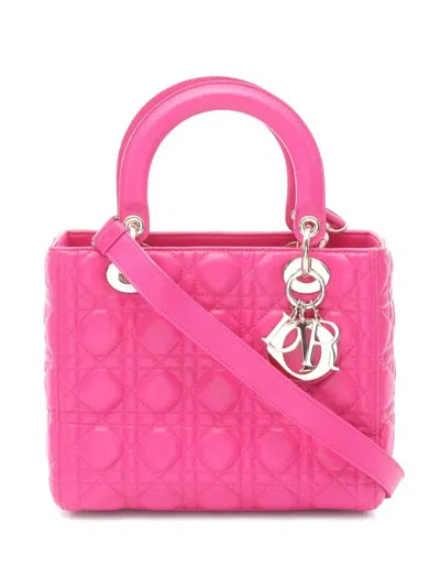 Pre-owned Dior 2017 Medium Lambskin Cannage Lady  Satchel In Pink