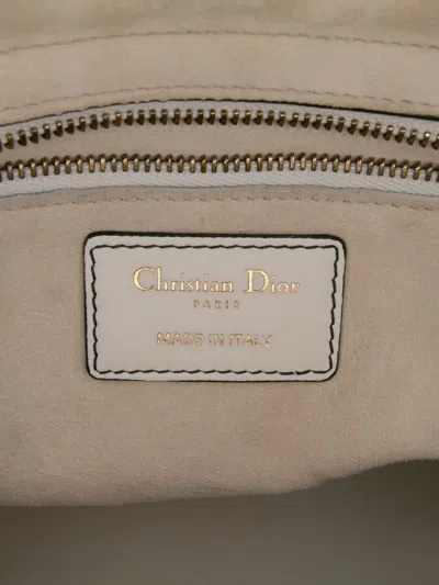 Pre-owned Dior 2017 Medium Lambskin Cannage Studded Supple Lady  Satchel In White