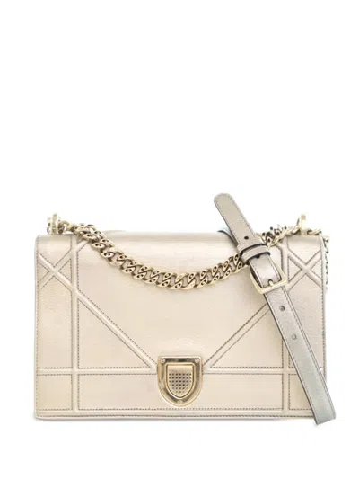 Pre-owned Dior 2017 Medium Metallic Calfskin Ama Flap Crossbody Bag In Gold