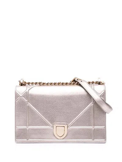 Pre-owned Dior 2017 Medium Metallic Grained Calfskin Ama Flap Crossbody Bag In Gold