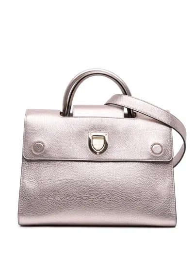 Pre-owned Dior 2017 Medium Metallic Grained Calfskin Ever Satchel In Gold
