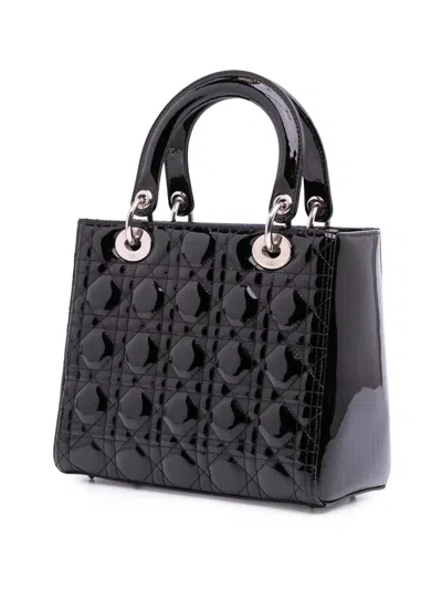 Pre-owned Dior 2017 Medium Patent Cannage Lady  Satchel In Black