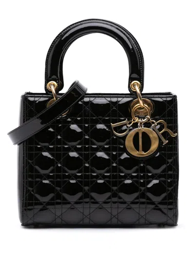 Pre-owned Dior 2017 Medium Patent Cannage Lady  Satchel In Black