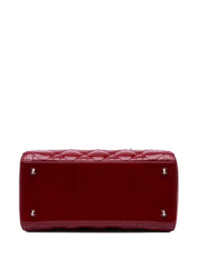 Pre-owned Dior 2017 Medium Patent Cannage Lady  Satchel In Red