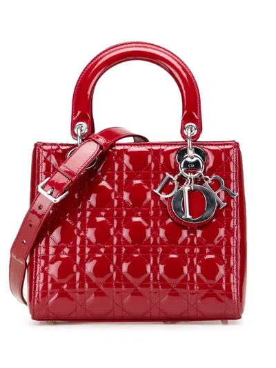 Pre-owned Dior 2017 Medium Patent Cannage Lady  Satchel In Red