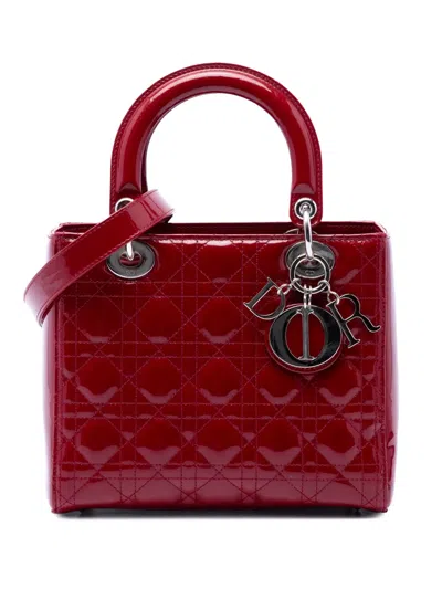 Pre-owned Dior 2017 Medium Patent Cannage Lady  Satchel In Red