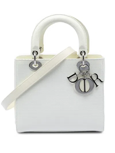 Pre-owned Dior 2017 Medium Patent Microcannage Lady  Satchel In White