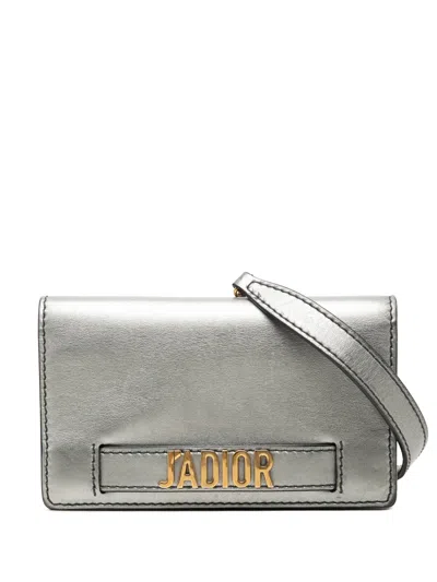 Pre-owned Dior 2017 Metallic Calfskin Ja Clutch With Chain Crossbody Bag In Silver