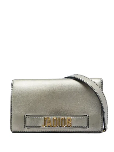 Pre-owned Dior 2017 Metallic Calfskin Ja Clutch With Chain Crossbody Bag In Silver