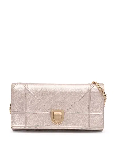 Pre-owned Dior 2017 Metallic Grained Calfskin Ama Wallet On Chain Crossbody Bag In Pink