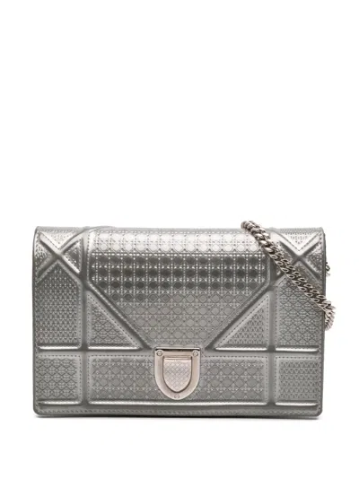 Pre-owned Dior 2017 Metallic Patent Microcannage Ama Wallet On Chain Crossbody Bag