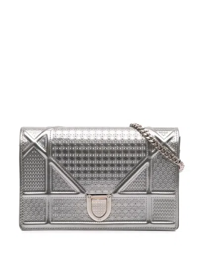 Pre-owned Dior 2017 Metallic Patent Microcannage Ama Wallet On Chain Crossbody Bag