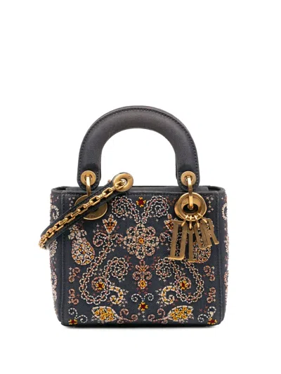 Pre-owned Dior 2017 Mini Denim Embroidered Lady  Satchel In Blue