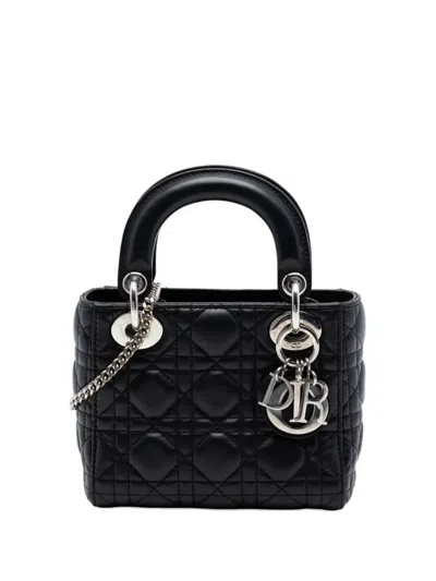 Pre-owned Dior 2017 Mini Lambskin Cannage Lady  Satchel In Black