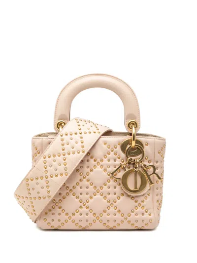 Pre-owned Dior 2017 Mini Lambskin Cannage Studded Supple Lady  Satchel In Brown