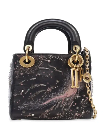 Pre-owned Dior 2017 Mini Lambskin I Feel Blue Lady  Satchel In Black