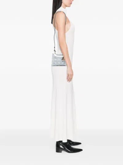 Pre-owned Dior 2017 Mini Metallic Grained Calfskin Cannage Lady  Satchel In Silver