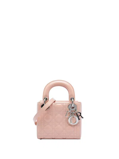 Pre-owned Dior 2017 Mini Patent Cannage Lady  Satchel In Pink