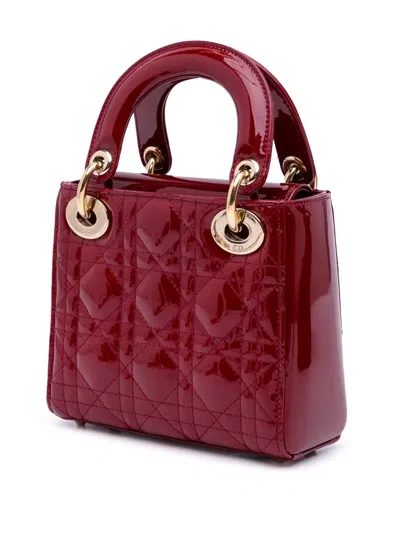 Pre-owned Dior 2017 Mini Patent Cannage Lady  Satchel In Red
