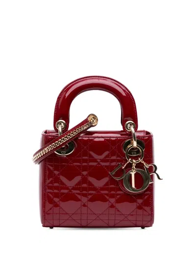 Pre-owned Dior 2017 Mini Patent Cannage Lady  Satchel In Red