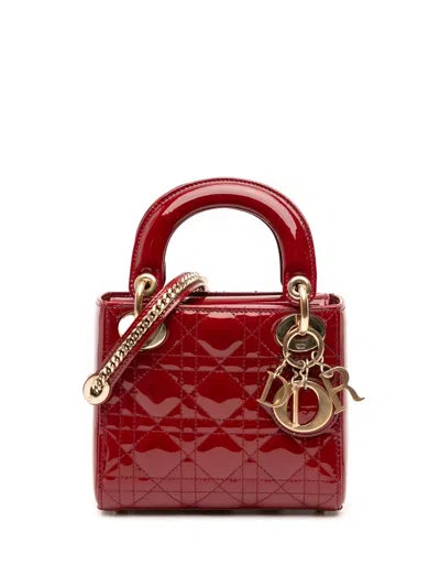 Pre-owned Dior 2017 Mini Patent Cannage Lady  Satchel In Red