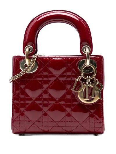 Pre-owned Dior 2017 Mini Patent Cannage Lady  Satchel In Red