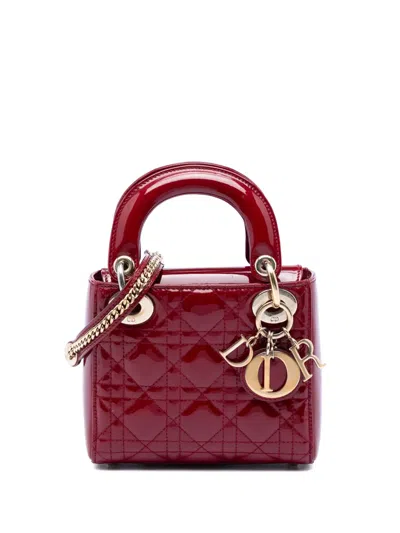 Pre-owned Dior 2017 Mini Patent Cannage Lady  Satchel In Red