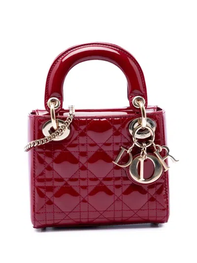 Pre-owned Dior 2017 Mini Patent Cannage Lady  Satchel In Red