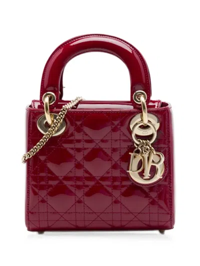 Pre-owned Dior 2017 Mini Patent Cannage Lady  Satchel In Red