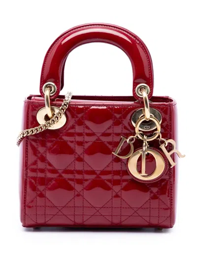Pre-owned Dior 2017 Mini Patent Cannage Lady  Satchel In Red
