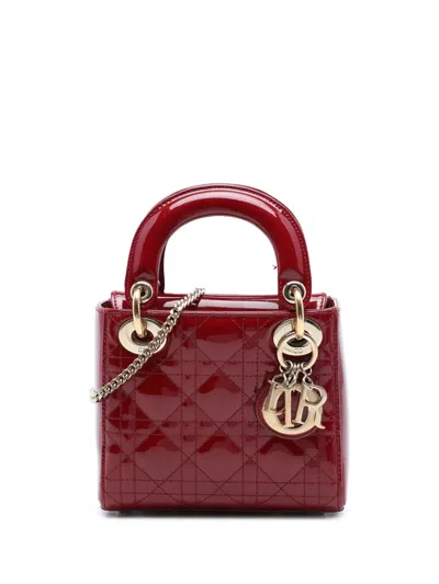 Pre-owned Dior 2017 Mini Patent Cannage Lady  Satchel In Red
