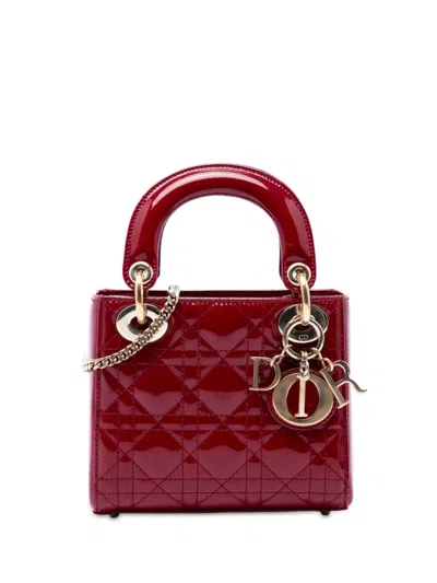 Pre-owned Dior 2017 Mini Patent Cannage Lady  Satchel In Red