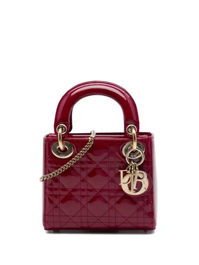 Pre-owned Dior 2017 Mini Patent Cannage Lady  Satchel In Red