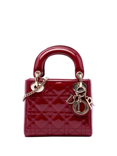 Pre-owned Dior 2017 Mini Patent Cannage Lady  Satchel In Red