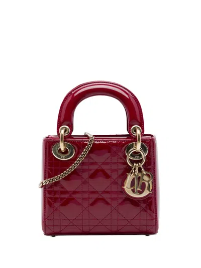 Pre-owned Dior 2017 Mini Patent Cannage Lady  Satchel In Red