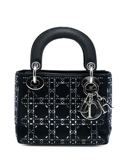 Pre-owned Dior 2017 Mini Satin Cannage Strass Crystal Embellished Lady  Satchel In Black
