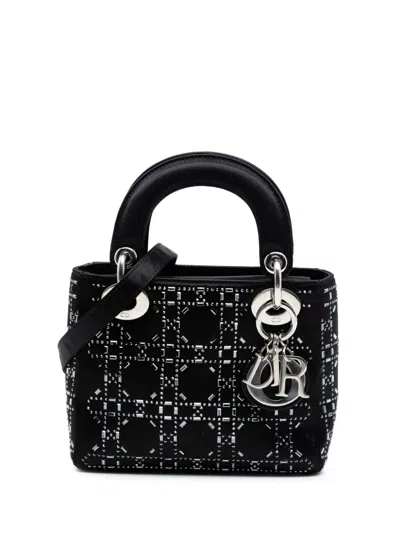 Pre-owned Dior 2017 Mini Satin Cannage Strass Crystal Embellished Lady  Satchel In Black