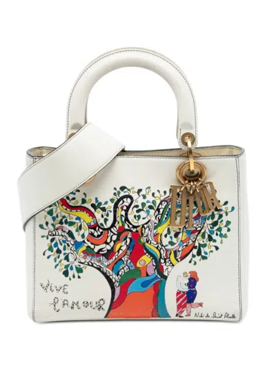 Pre-owned Dior 2017 Niki De Saint Phalle Medium Calfskin Vive L Amour Lady  Satchel In White