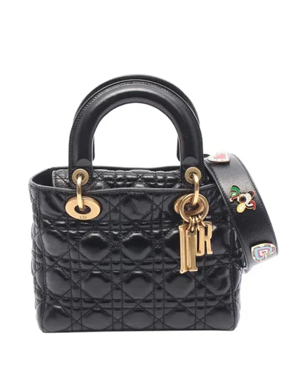 Pre-owned Dior 2017 Small Crinkled Patent Cannage My Abc Lady  Satchel In Black