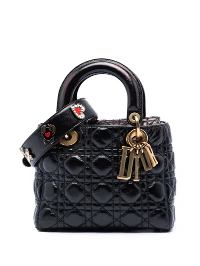 Pre-owned Dior 2017 Small Crinkled Patent Cannage My Abc Lady  Satchel In Black