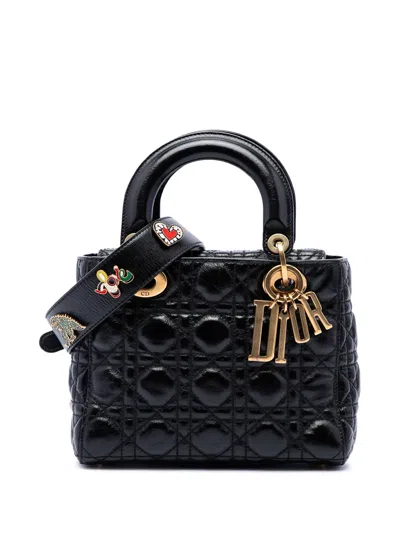 Pre-owned Dior 2017 Small Crinkled Patent Cannage My Abc Lady  Satchel In Black