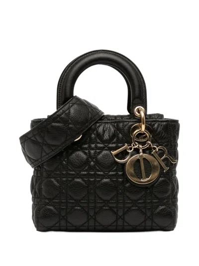 Pre-owned Dior 2017 Small Grained Calfskin Cannage Supple Lady  Satchel In Black