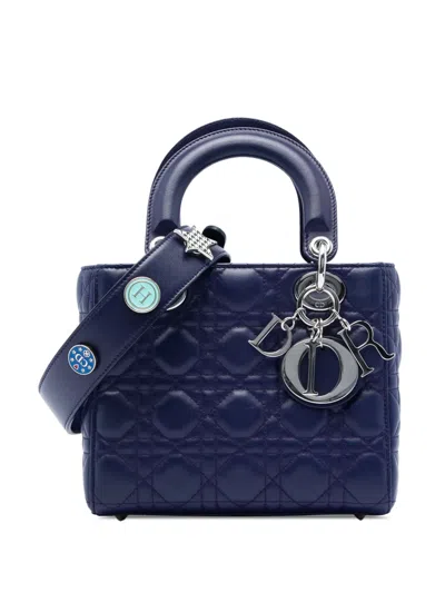 Pre-owned Dior 2017 Small Lambskin Cannage My Abc Lady  Satchel In Blue