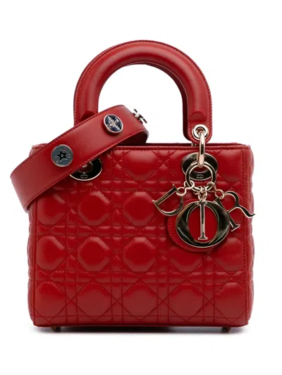 Pre-owned Dior 2017 Small Lambskin Cannage My Abc Lady  Satchel In Red