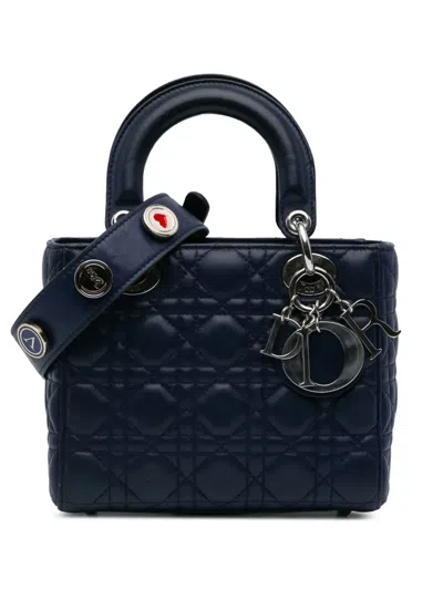 Pre-owned Dior 2017 Small Lambskin Cannage My Abc Lady  Satchel In Blue