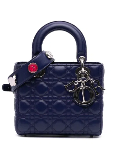 Pre-owned Dior 2017 Small Lambskin Cannage My Abc Lady  Satchel In Blue