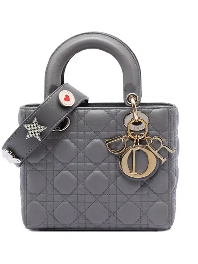 Pre-owned Dior 2017 Small Lambskin Cannage My Abc Lady  Satchel In Gray